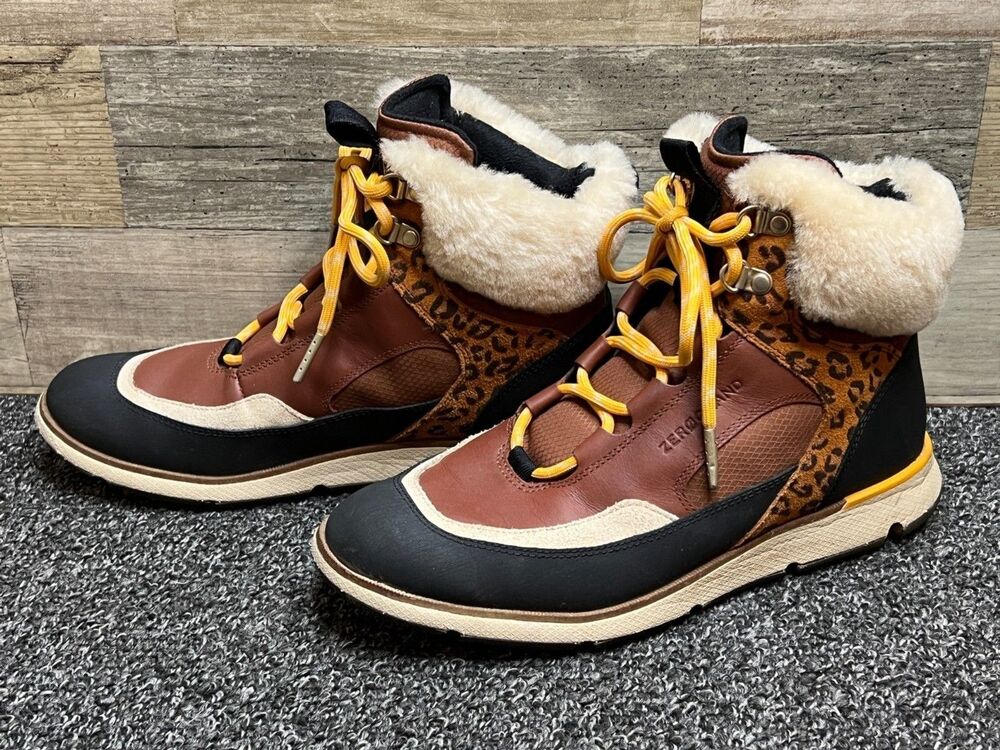 Cole Haan Zerogrand Boots Women's 8 B Brown Leopard Lace Up Ankle Booties W22528